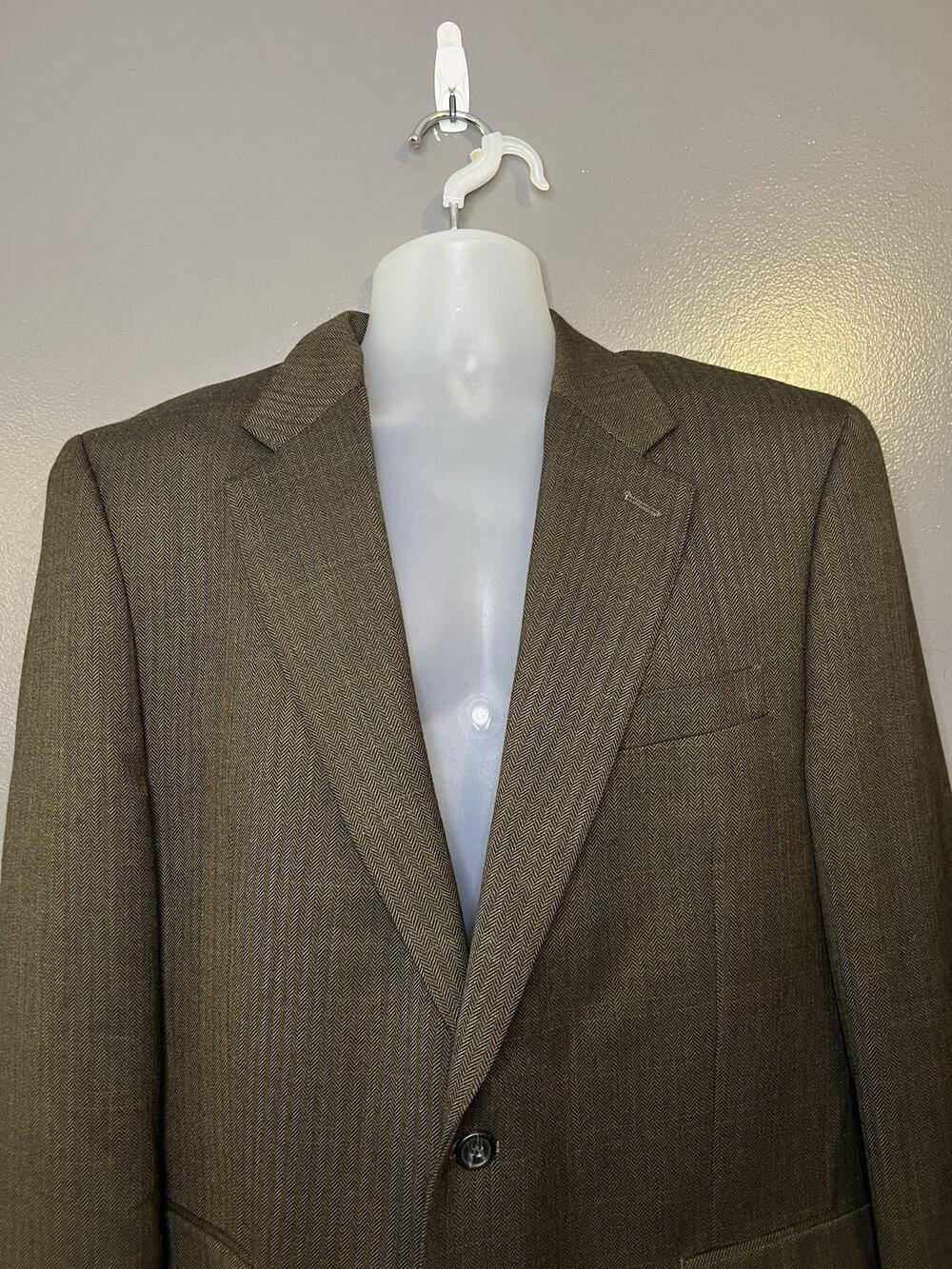 IZOD Blazer Mens 44R Brown Herringbone Wool Sport Coat Two Button Jacket Lined